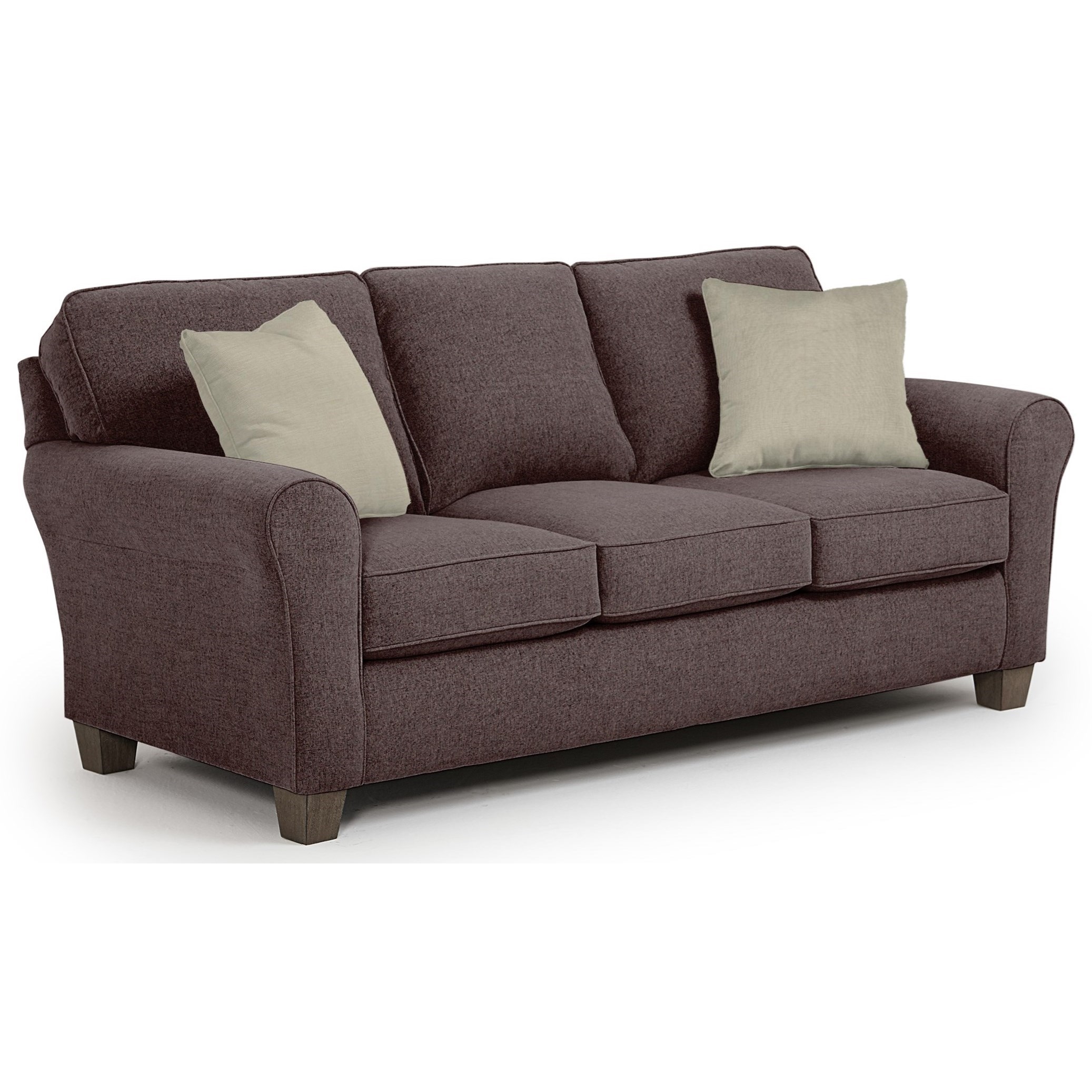 Sofa with wooden arms and legs on sale